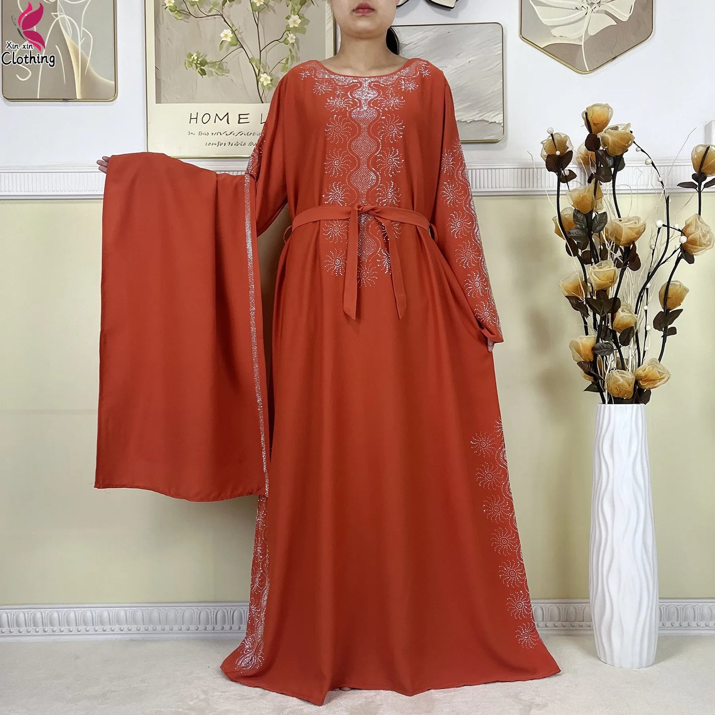 2025New High-Quality Dubai Muslim Abaya for Women Dress Islamic Turkey Femme Clothing Long Sleeve Loose African Dress With Scarf