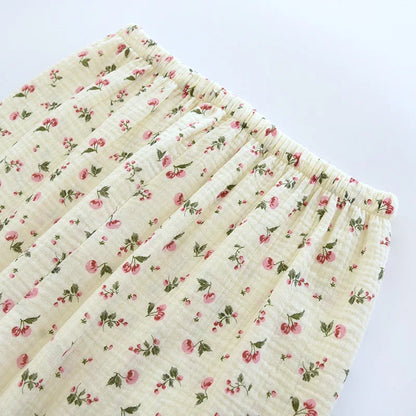 2025 Spring and Autumn Women's Pajama Set 100% Cotton Crepe Long sleeved Pants Two piece Cute and Sweet Home Fury Set Ladies.