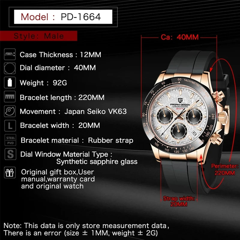 40mm New V2 PAGANI DESIGN Men's Quartz Watches Sapphire Retro Chronograph Stainless Steel Waterproof Watch Men Relogio Masculino.