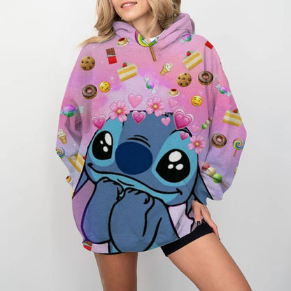 Disney Stitch Print Cartoon Kapuzenpullover Jacke Kleidung Hoodie Oversize Design Gefühl locker und bequem.