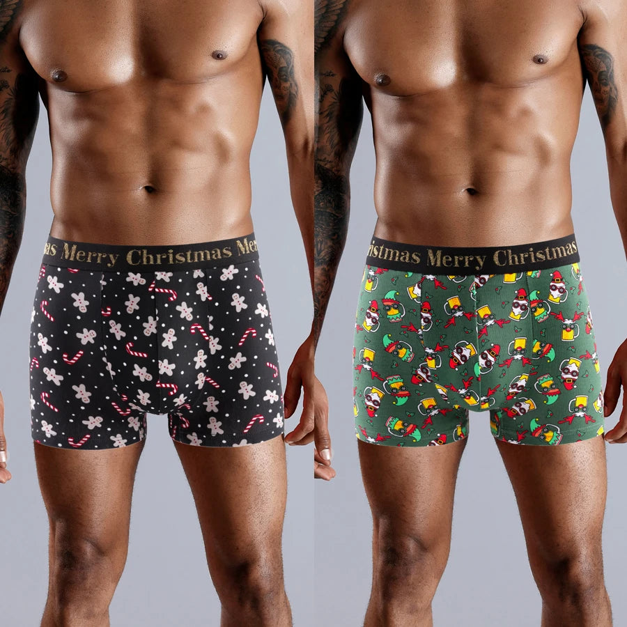 5 stücke Weihnachts Druck männer Unterhose Shorts Brief Bund Boxer Briefs Marke Männer Höschen Baumwolle Unterwäsche Mann Boxer Badehose