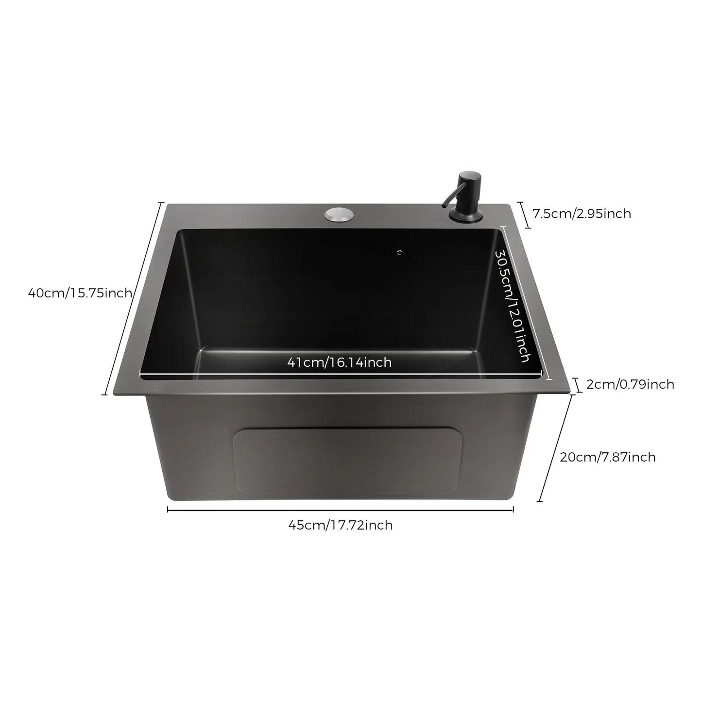 Großes schwarzes Abtropfgestell für die Küche, Küchenspüle aus Edelstahl mit Abtropffläche, Gemüse-Doppelbecken mit Seifenspender