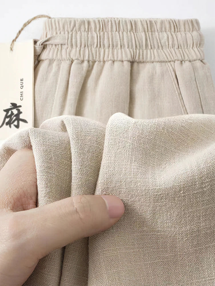 Gerade lässige Baumwoll-Leinen-Hose für Herren, weites Bein, leichte Baggy-Baumwoll-Jogginghose, männliche Sport-Jogger-gerade Arbeitshose.