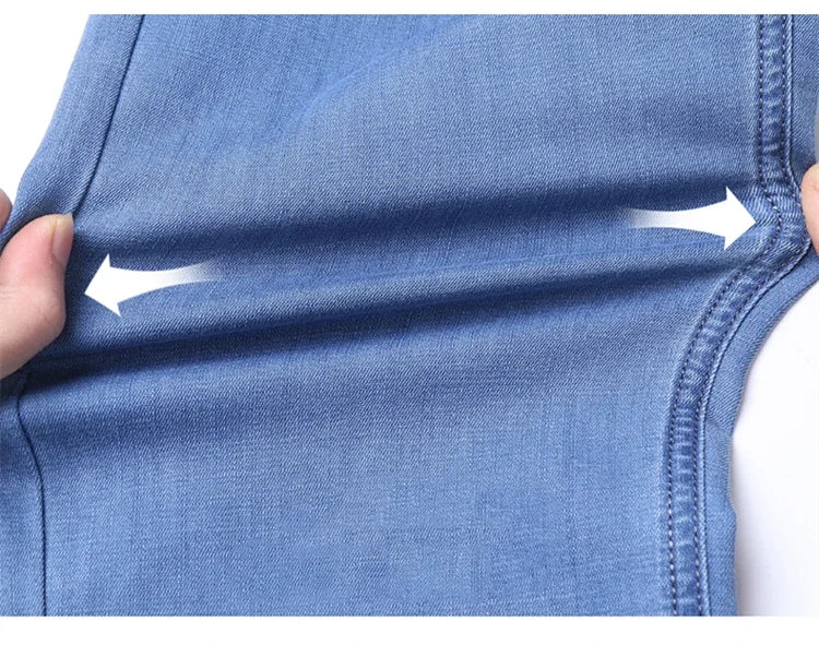 New Ice Silk Thin Denim Jeans For Men Blue Straight Stretch Cotton Pants Business Casual Lightweight Trousers Spring Summer.