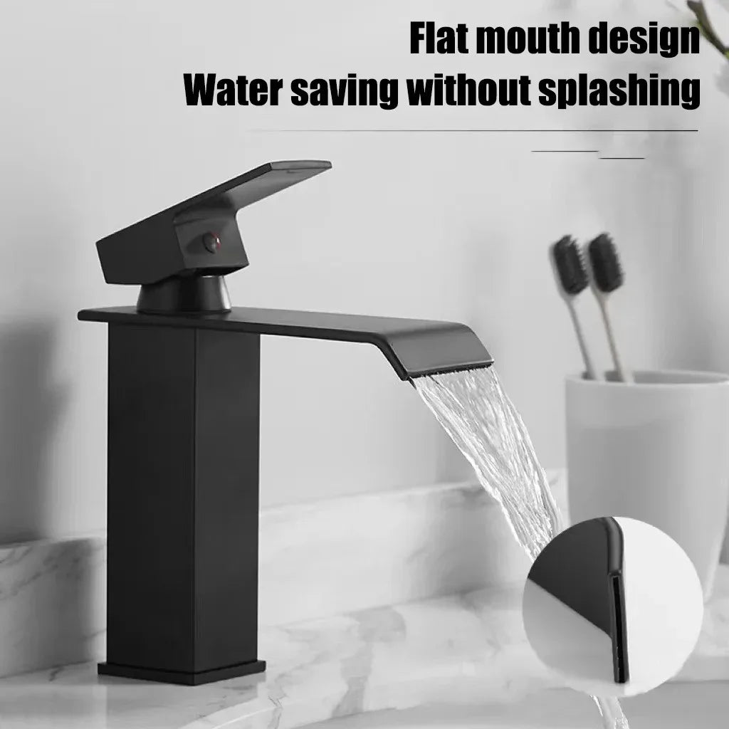Black waterfall hot and cold faucet wash basin countertop basin bathroom cabinet splash proof basin faucet kitchen
