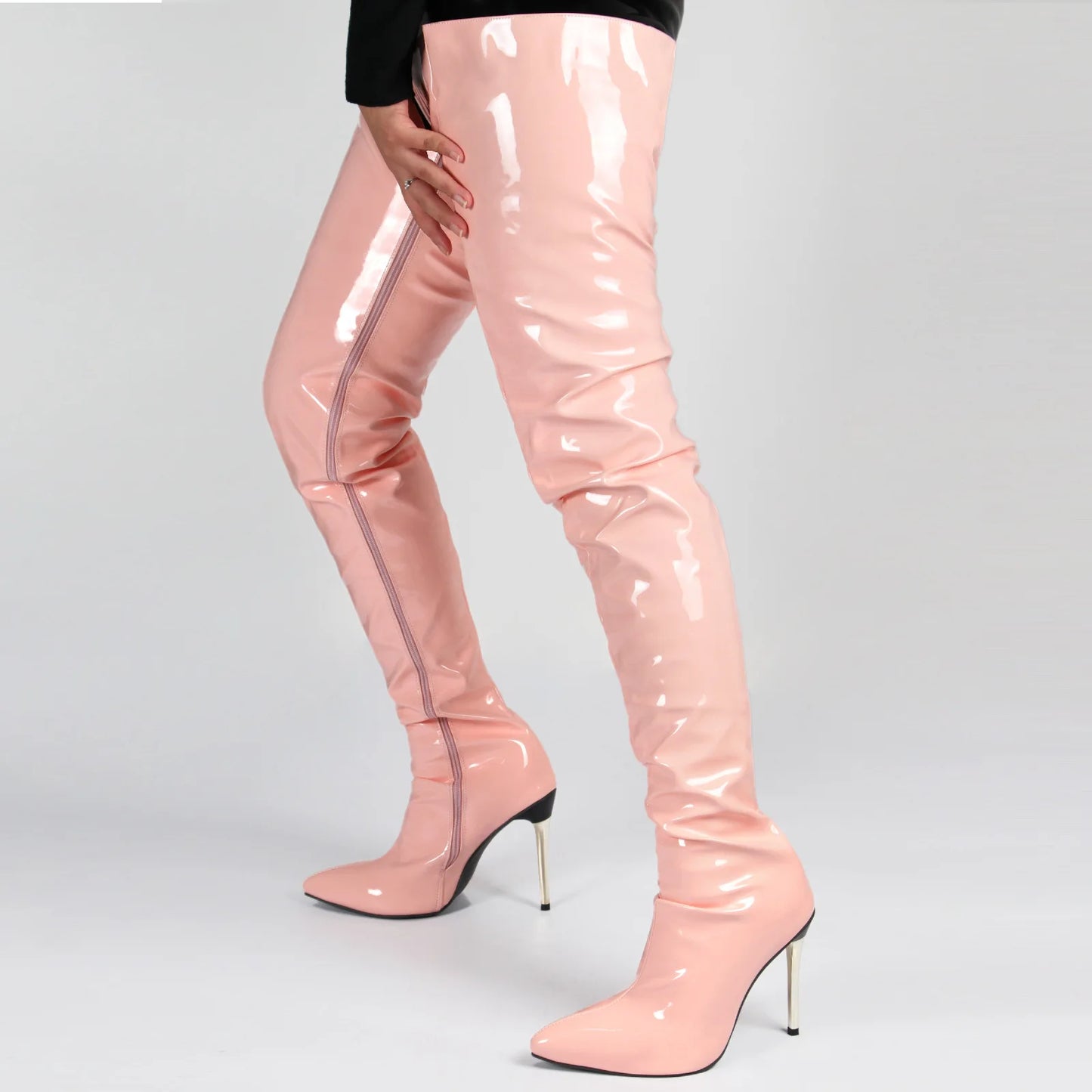 Plus Size 45 46 47 Women Stripper Heels 11CM Stiletto Sexy Pointed toe Red Long Shoes Club Party Over The Knee Thigh High Boots.