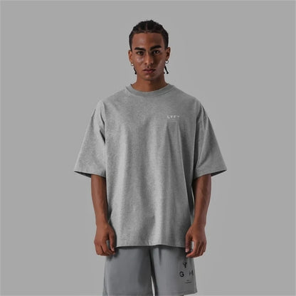 ONE POINT LYFT Print Big T Shirt Men Running Sport Gym Fitness Training Oversized 100% Cotton T-shirt Mens Bodybuilding Tee Tops.