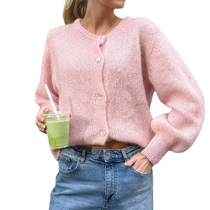Women Solid Knitted Single Breasted Cardigan O-neck Long Sleeve Loose Soft Sweater 2024 Autumn Lady Knitwear ﻿