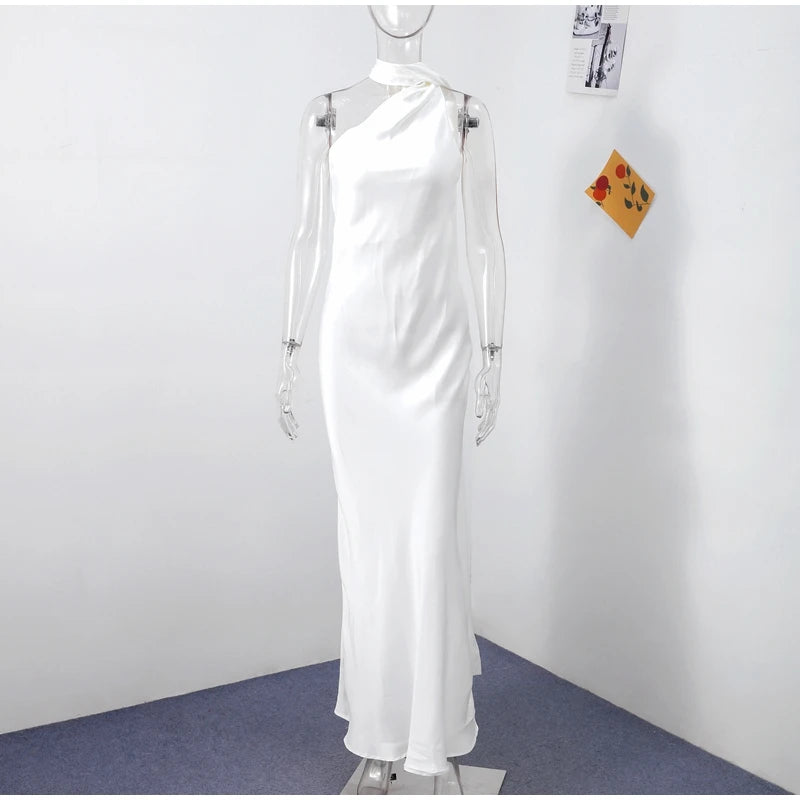 Elegante Feste Band Frauen Halfter Kleid Off Schulter Ärmellose Backless Dünne Weibliche Maxi Kleider 2025, Sommer Neue Chic Dame Robe.