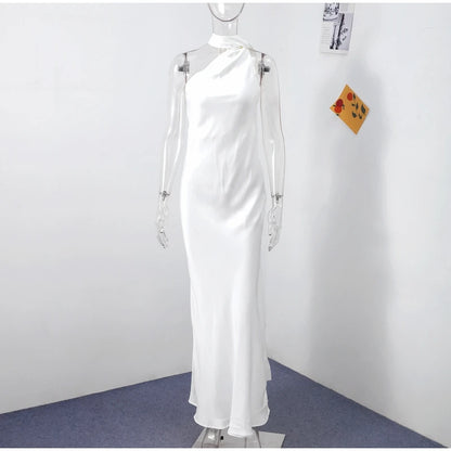 Elegante Feste Band Frauen Halfter Kleid Off Schulter Ärmellose Backless Dünne Weibliche Maxi Kleider 2025, Sommer Neue Chic Dame Robe.