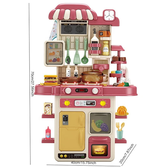 The kitchen table pretends to play with children's kitchen toy sets.