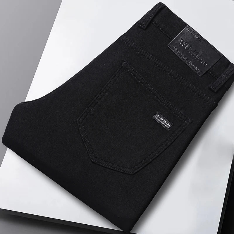 Wthinlee New Business Men's Jeans Casual Straight Stretch Fashion Classic Blue Black Work Denim Trousers Male Brand Clothing