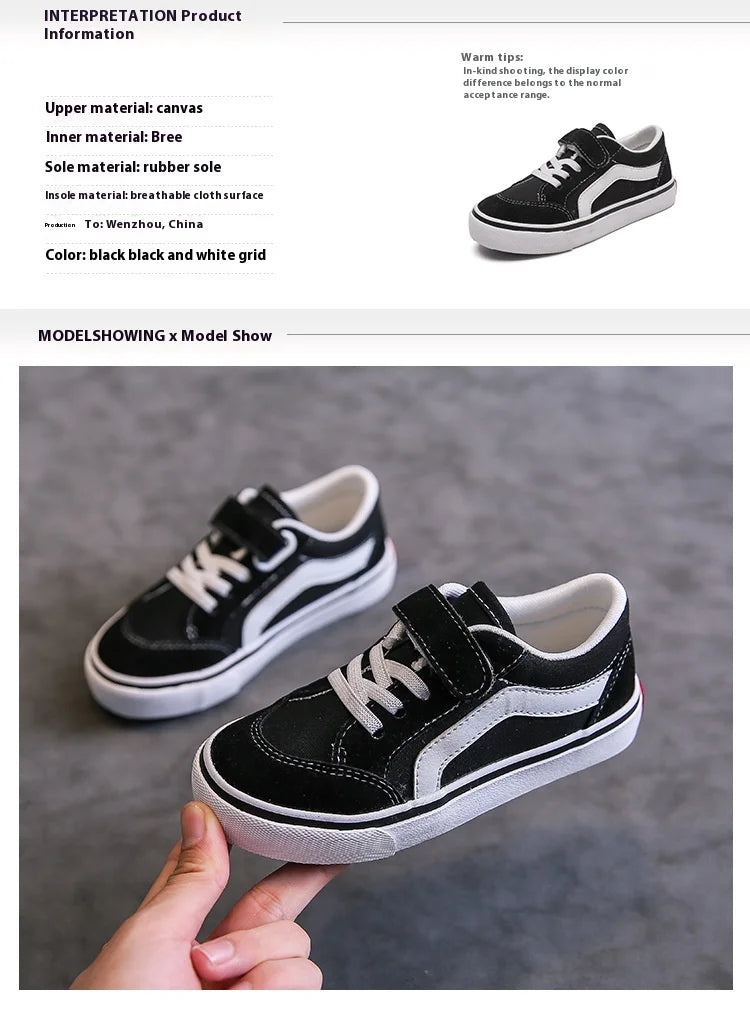 Children's Canvas Shoes Boys Board Shoes New Net Red Low Gang Middle and Large Children Baby Girls Board Shoes Parent-Child Shoe.
