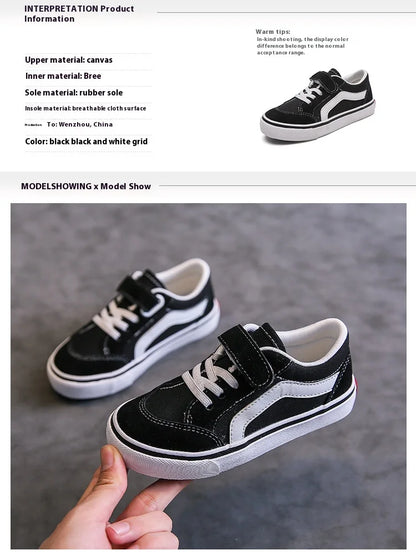 Children's Canvas Shoes Boys Board Shoes New Net Red Low Gang Middle and Large Children Baby Girls Board Shoes Parent-Child Shoe.