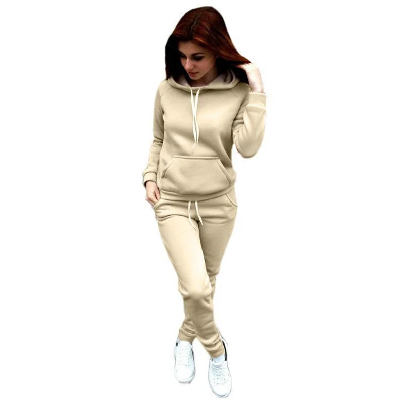 Autumn Women's Fleece Tracksuit 2 Pieces Set Pullover Hoodies+Pants Sport Suit Female Winter Warm Sweatshirt Suit for Woman.
