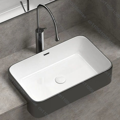 Porcelain Ceramic Vessel Sink with Drain Semi Recessed Vanity Art Sink Wash Basin Bowl for Modern Home Bathroom Decor Washbasin