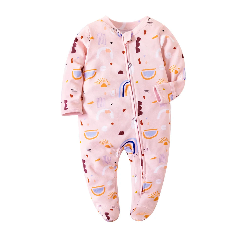 Frühling Neugeborenen Footed Pyjamas Zipper Mädchen und Jungen Strampler Langarm 0-12 Monate Baby Kleiden Overall Baumwolle Solide weiß Mode.