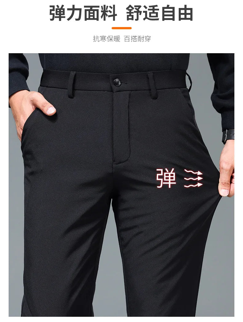 Men's Winter Formal Down Pants Goose Feather Warm Trousers Business Suit Pants for Man  calca termica masculina inverno PT-597.