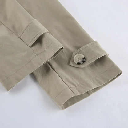 2025 Women Fall Lace-up Cropped Trench Coat Fashion Lapel Long Sleeves Wide Shoulder Windbreaker Jacket Commuting Daily Jackets.