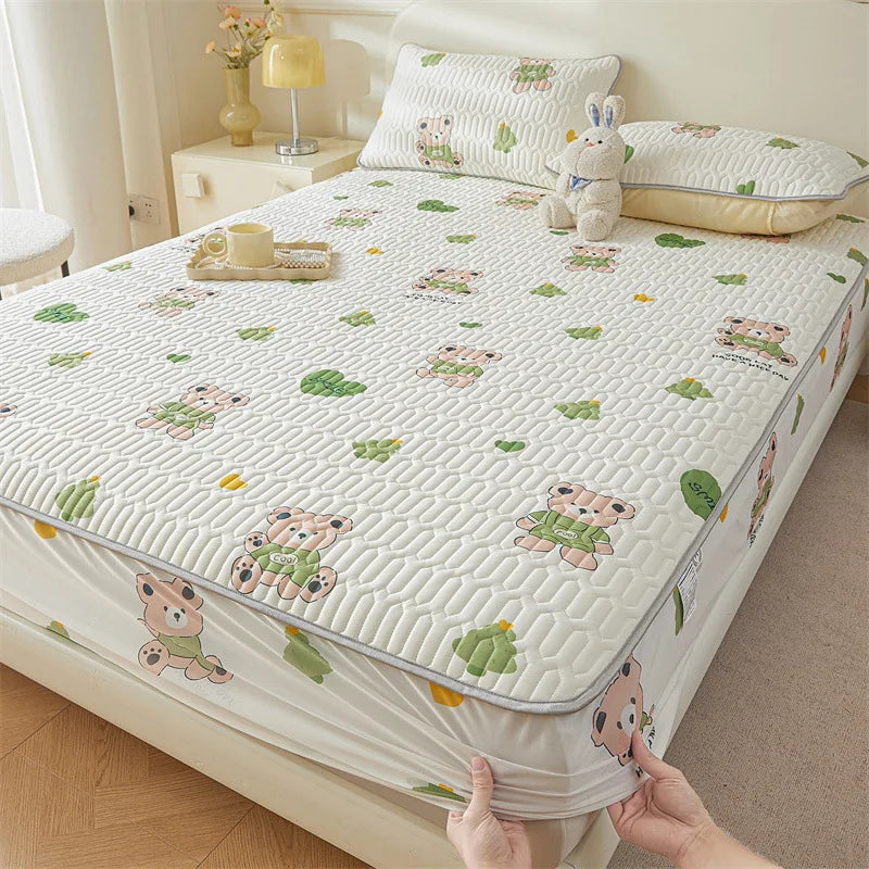 Cartoon Cute Pattern Cooling Fitted Sheet Single Natural latex fabric Soft cushion for Bedding Slow rebound Non-Slip Mattress