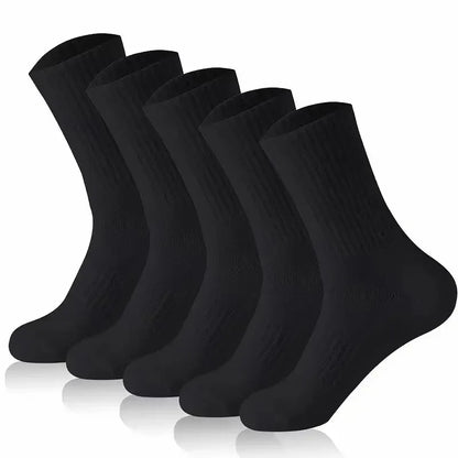 5/10/20 Pairs Neutral Solid Color Round Neck Socks Spring Autumn Sweat Absorbing Breathable Comfortable All-season Sports Socks.
