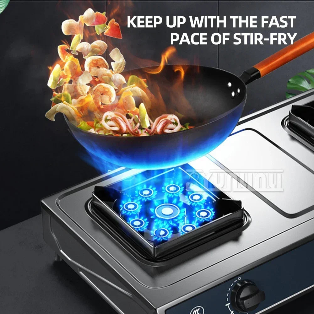 Desktop Stainless Steel Double Stove Household Bench Top Strong Fire Liquefied Natural Gas Stove.