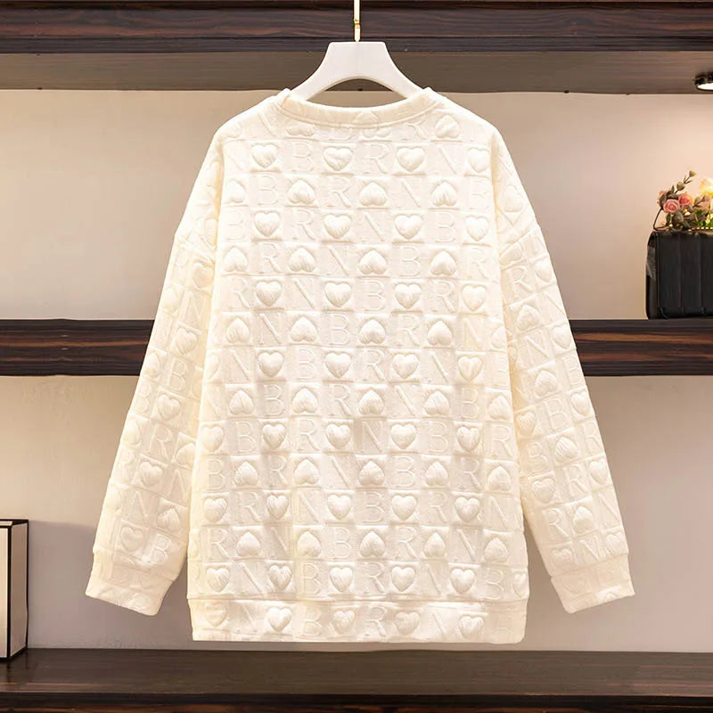 150Kg Plus Größe frauen Fehlschlag 157 Frühling Herbst Neue Liebe Drucken Lose Schlanke Sweatshirt Schwarz Grau Haut 6XL 7XL 8XL 9XL 10XL.