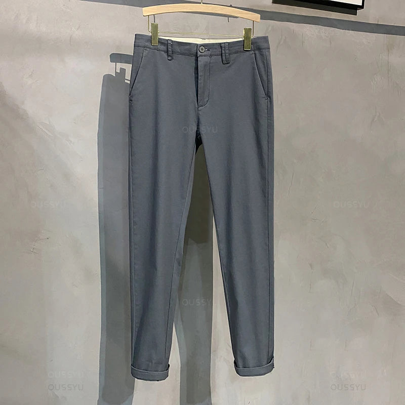 97%Cotton Autumn Winter Casual Pants Men Business Fashion Classic Solid Color Stretch Straigh Grey Khaki Brand Trousers Male 38