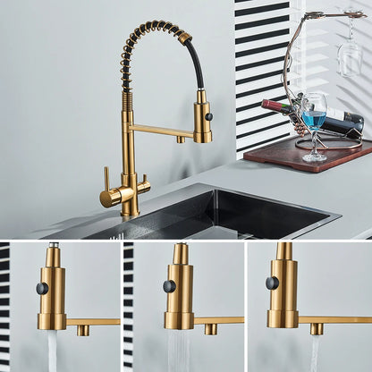 Filter Kitchen Faucet 2 In 1 Pull Down 360° Flexible Drinking Pure Water Purification Faucets Brass Hot Cold Water Mixer Tap