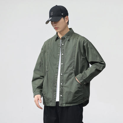 Autumn Fashion Vintage Shirt Style Jacket Men Streetwear Loose Casual Plus Size Washed Cotton Cargo Jacket Man Coat Outerwear