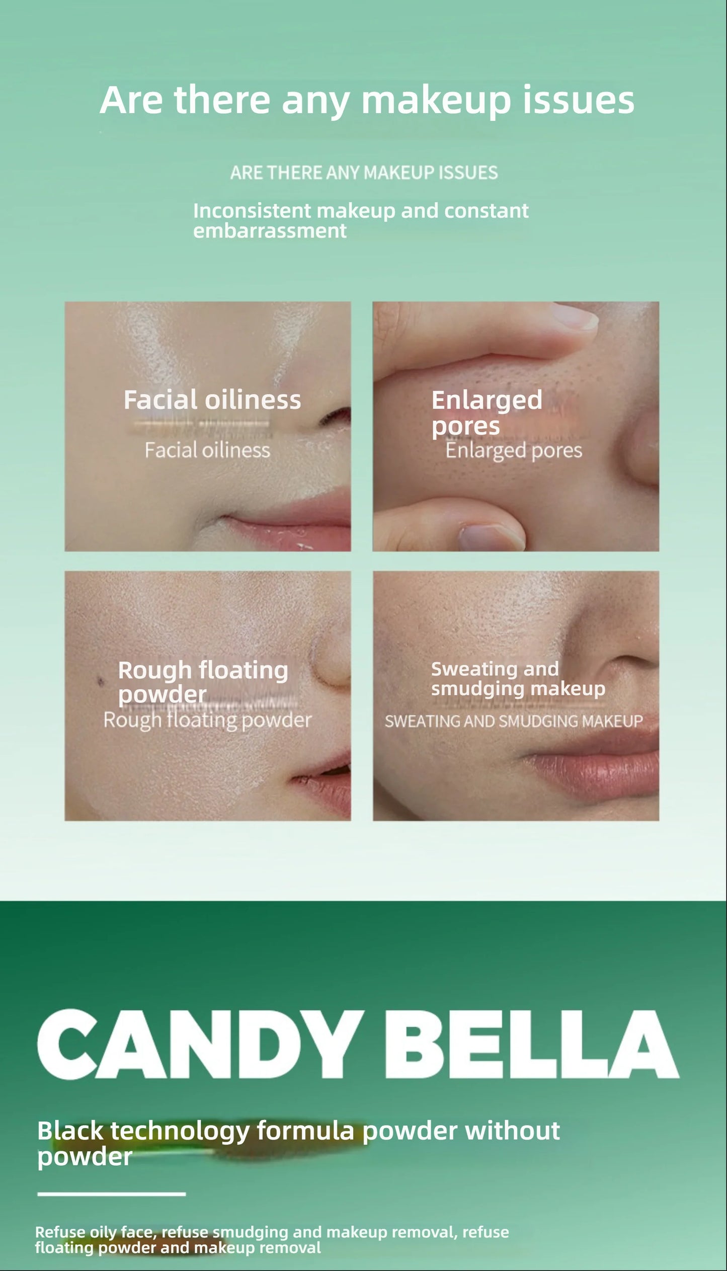 CandyBella Emerald Green Pressed Powder - Oil Control Finisher & Bronzer, Lightweight Invisible, Buildable Natural Contour, New!