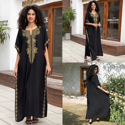 Badeanzug Vertuschungen Stickerei V-Ausschnitt Kurzarm Bad vertuschen für Frauen Kaftan Kleider.