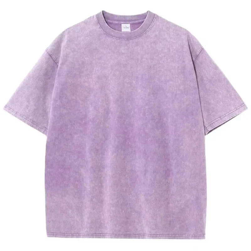 American Style Retro Heavyweight Solid Color Short Sleeved T-shirt Men Women Summer Street Trendy Washed Old Oversized Clothes