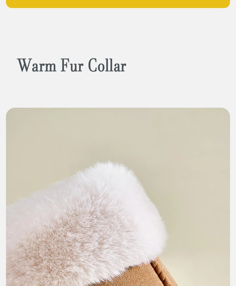 Litfun Women's Warm Fuzzy Slippers Winter New Fur Collar Indoor Plush Flat Slides Fluffy Women Cotton Shoes Furry House Slippers.