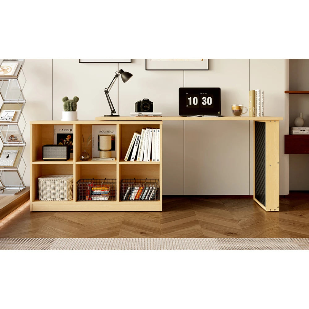 140 x 104 x 75 cm moderner multifunktionaler Büroschreibtisch, sechsfacher Aufbewahrungsschrank + Regal, perforierte Platte + Regal, austauschbare Form