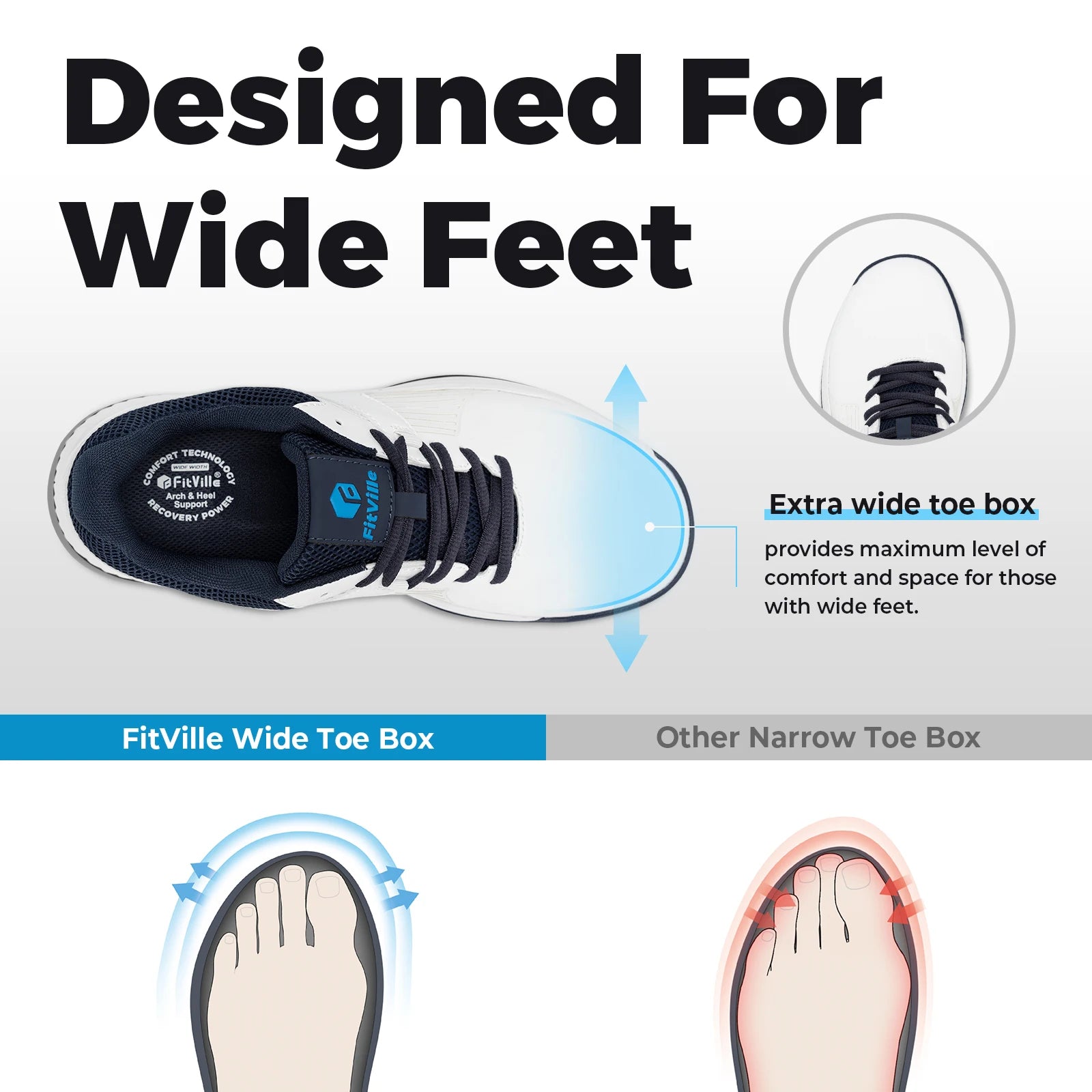 FitVille  Men's Golf Shoes Non-slip Wear-resistant Comfortable Professional Sports Sneakers for Swollen Feet Relieves Toe Pain.