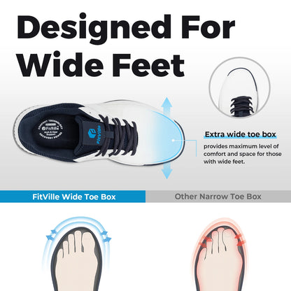 FitVille  Men's Golf Shoes Non-slip Wear-resistant Comfortable Professional Sports Sneakers for Swollen Feet Relieves Toe Pain.