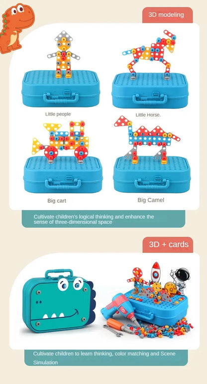 Children Toys Tool Set Electric Drill Screw Nut 3D Puzzle Toys Pretend Play Repair Tool Box Drilling Assembly Educational Toys.