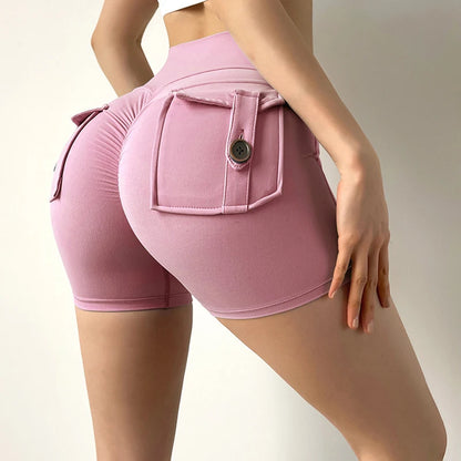 New Workout Fitness Training High Waist Scrunch Butt Seamless Sports Yoga Biker Shorts With Pocket For Women.