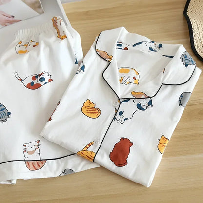 Neue 100% Baumwolle Kurzarm Shorts Damen Pyjama Set niedlichen Cartoon Pyjamas japanische einfache kurze Pyjamas Frauen Nachtwäsche.