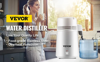 VEVOR 4L Water Distiller Purifier Filter Dispenser Heating Drinking Bottle Softener 304 Stainless Steel Home Appliance for Offic.