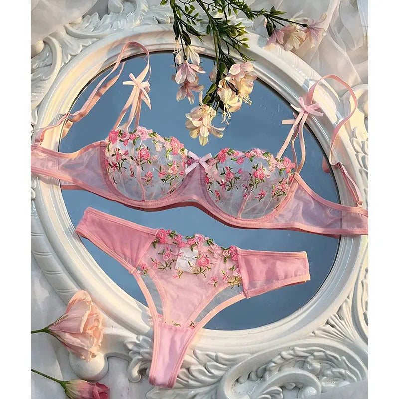 Round Up Night Beautiful Sexy Women 2 Piece Floral Embroidery Underwear Sexy Erotic Lingerie Underwear Lenceria Sexy Sets.
