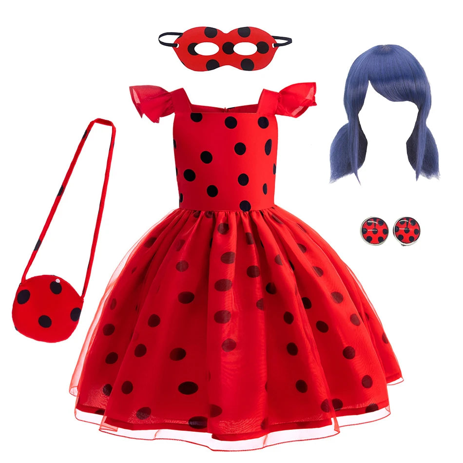 Mädchen Little Beetle Flying Sleeve Cosplay Prinzessin Kleid Geburtstag Halloween Party Kleidung Kinder Marinette Performance Kostüme.