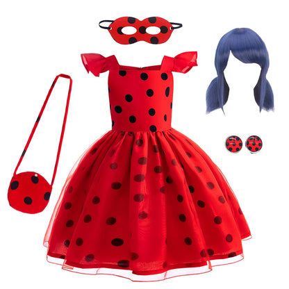 Mädchen Little Beetle Flying Sleeve Cosplay Prinzessin Kleid Geburtstag Halloween Party Kleidung Kinder Marinette Performance Kostüme.