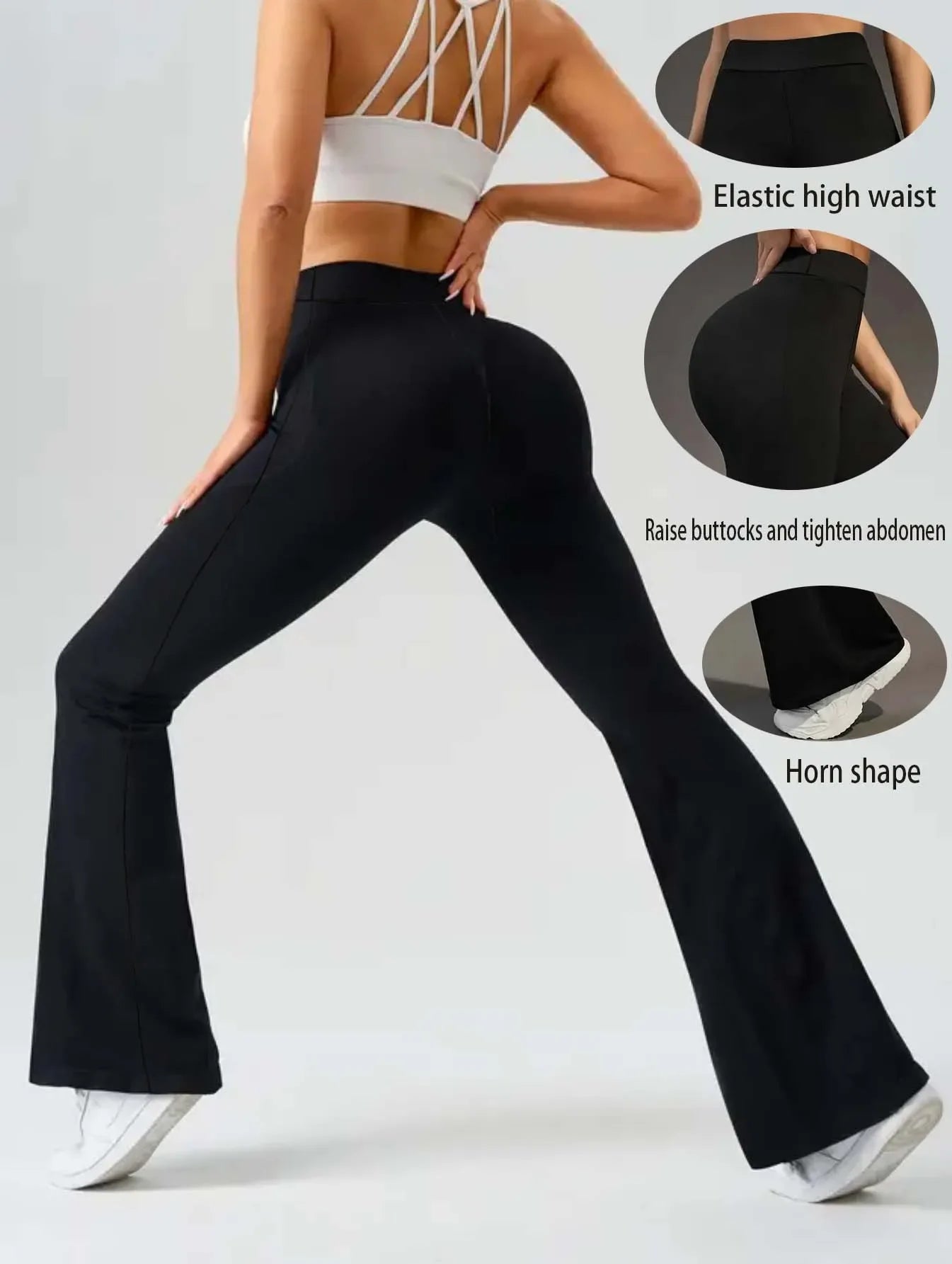 Hohe Taille Haifischform Bell-Bottom-Hose Damen Casual Micro Flared Hose Elastische Basisschicht Lange schwarze Leggings.