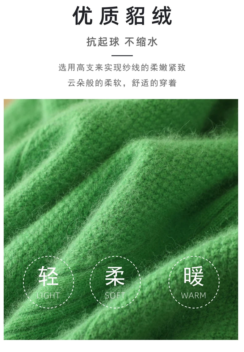 Men's 100% Pure Mink Cashmere Sweater V-Neck Pullovers Knit Large Size Mink Sweater Winter New Tops Long Sleeve High-End Jumpers.