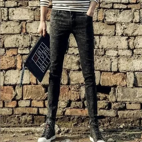 Pure White Jeans Men's Elastic Korean Style Slim Fit Youth Slimming Straight Leg Business Casual Middle Age High End Pants.