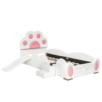 Cartoon süßes rosa Prinzessinnenbett, gepolstertes Bett, 90 x 200 cm, mit Kinderrutsche und zweistufiger Leiter, für Mädchenschlafzimmer