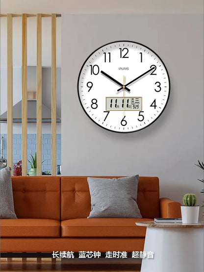 2025, neue 10/12/14 Zoll Temperatur und Luftfeuchtigkeit, elektronischer Kalender, multifunktionale Wanduhr, Dual-Display, stummgeschaltete Quarzuhren