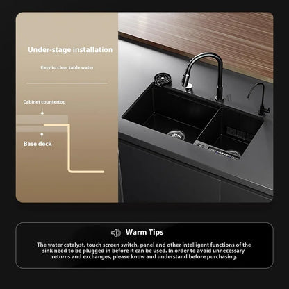 Stainless Steel Smart Water Catalyst Sinks large Double slot Purification Sterilized Fruit Dishwashing Kitchen Sink